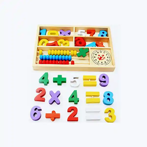 Coffret d’apprentissage numérique et mathématique pour enfants – Boulier avec perles et horloge