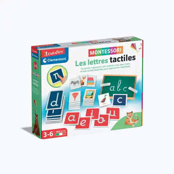 Clementoni – Les Lettres Tactiles Montessori – Coffret éducatif avec ardoise et cartes