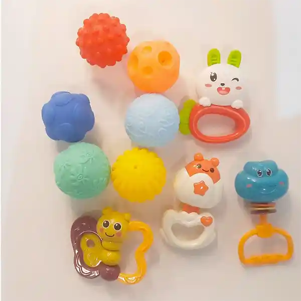  Ensemble de Hochets et Balles Souples – Jouets Sensoriels Bébé