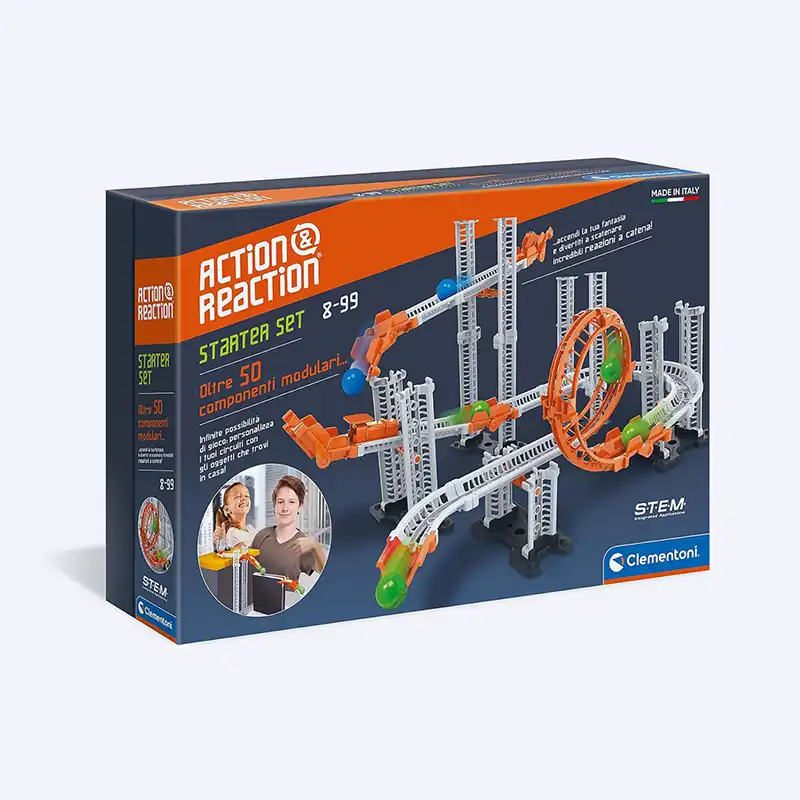 Clementoni Action & Reaction – Kit Circuit à Billes | Construction Multi-pièces | 8+ ans