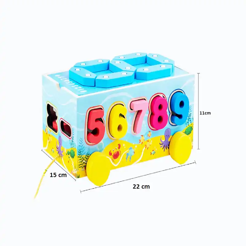 Voiture de Construction Numérique MC053-2 – Jouet Éducatif en Bois 5-en-1 | 3–5 ans