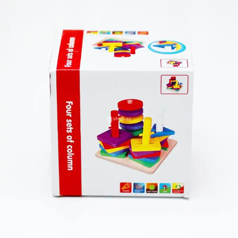 Jeu d’Adresse Montessori en Bois – 4 Colonnes de Tri de Formes | Jouet Éducatif 3+ ans