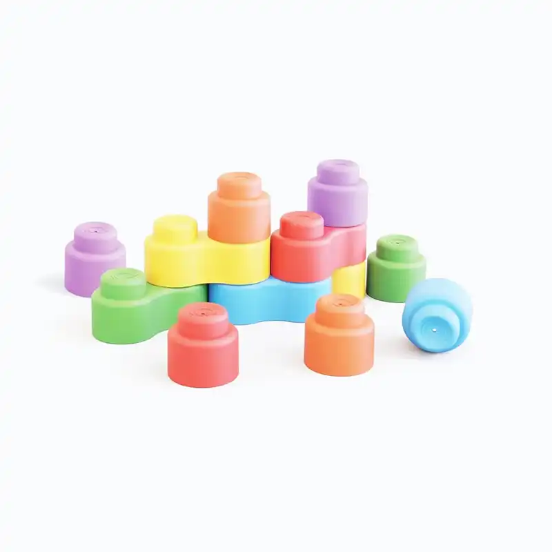 Quercetti MOMY Soft Happy Sounds – 12 Pièces | Blocs de Construction Souples avec Hochets | 6–36 Mois