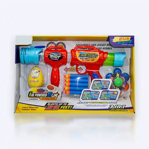 Pistolet à Air Comprimé pour Enfants – 10 Fléchettes en Mousse + 7 Balles EVA + Cibles | Jeu de Tir Puissant et Sécurisé