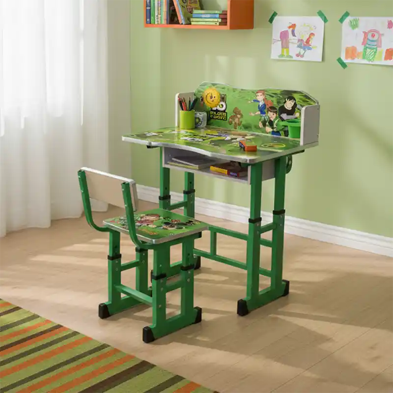 Ensemble Bureau et Chaise Réglables en Bois Ben 10 – Table d’Étude pour Enfants (Vert)
