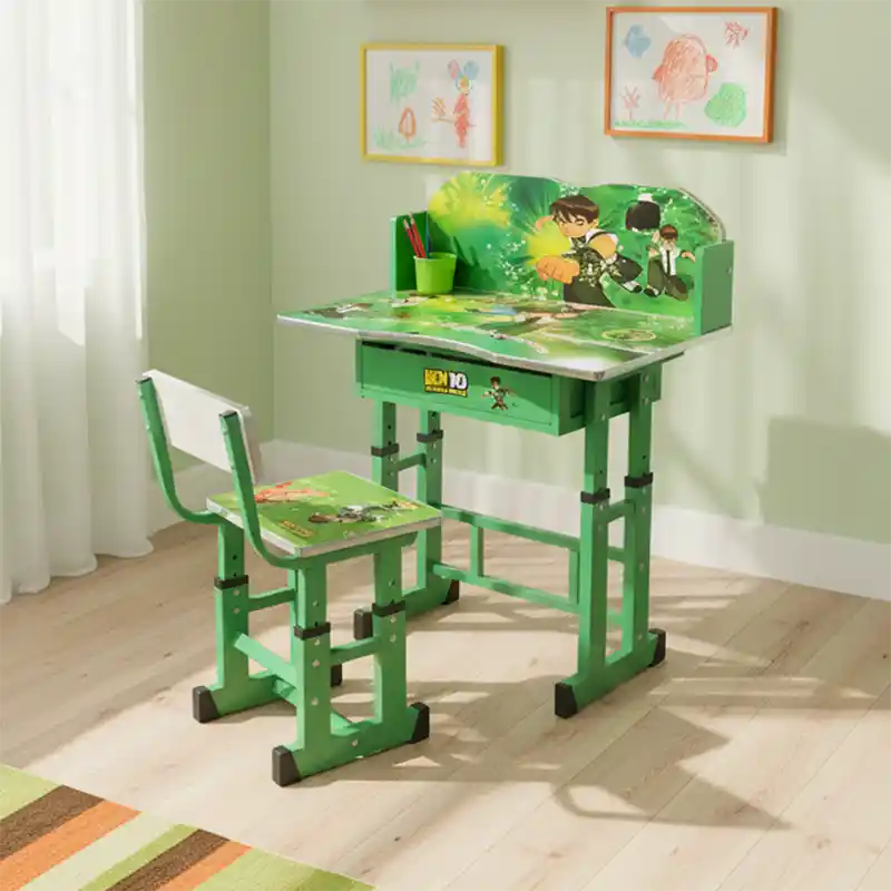 Bureau et Chaise Réglables Ben 10 en Bois – Ensemble d’Étude pour Enfants (Vert)
