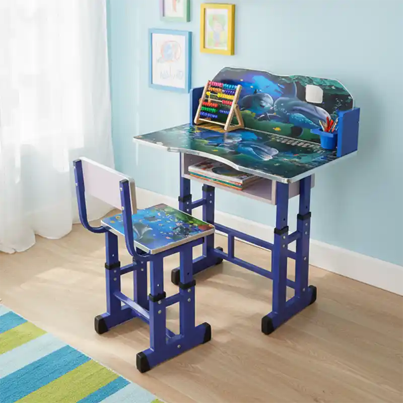 Bureau en Bois et Métal – Design Moderne Bleu pour Enfants