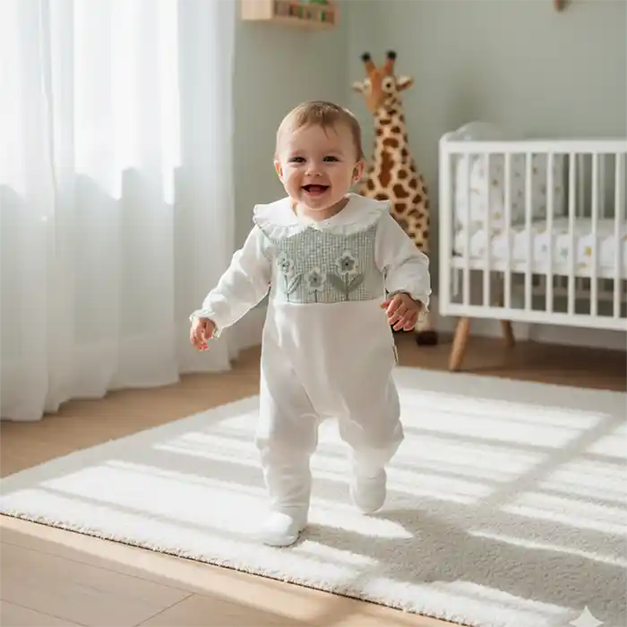 Grenouillère Bébé "Champs Fleuris" – Douceur Printanière & Détails Raffinés