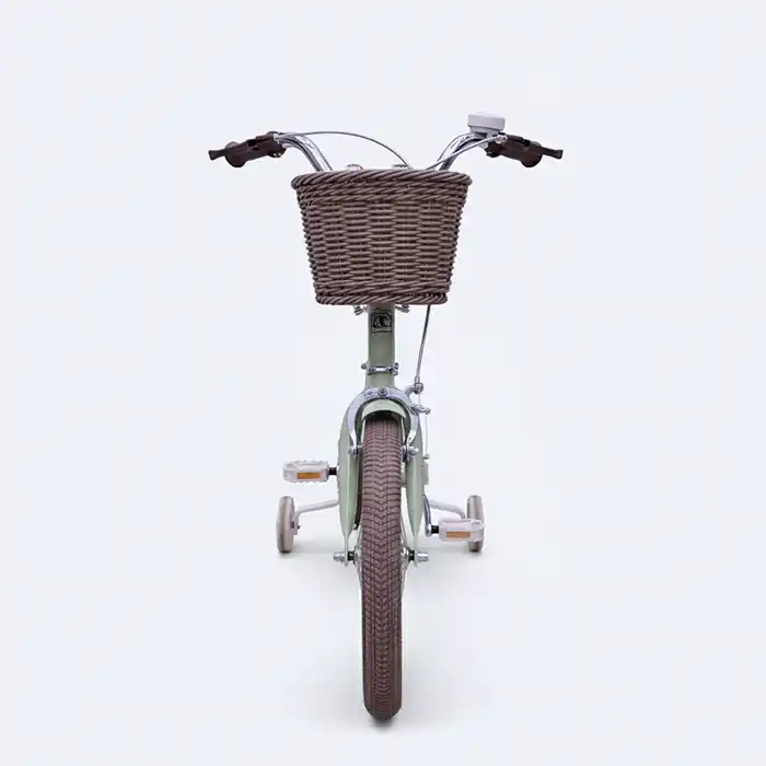 Vélo Enfant Rétro Vert Menthe 14" avec Panier Osier & Roues Stabilisatrices