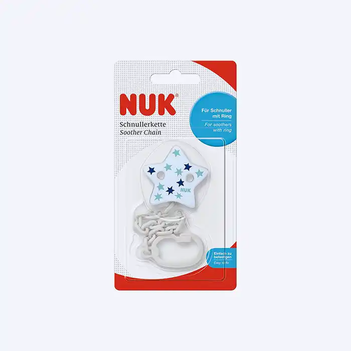Attache-Sucette NUK Étoile Bleue, Chaîne à Maillons, Clip Sécurisé