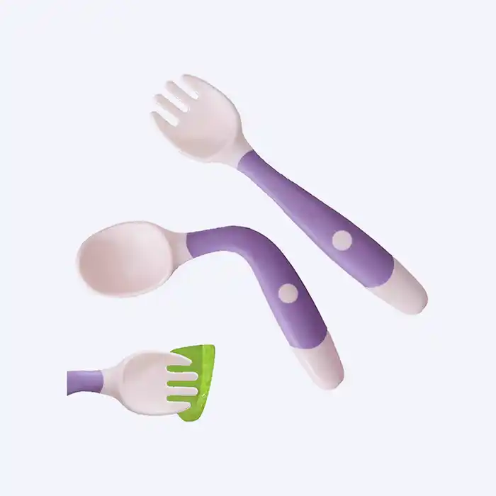Set Couverts Bébé Ergonomiques Courbés - Cuillère & Fourchette, Violet