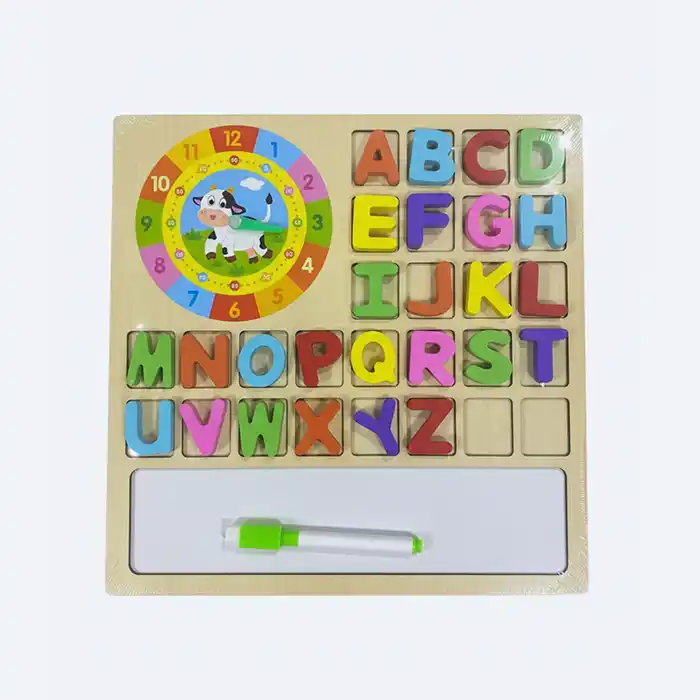 Puzzle Alphabet Bois, Horloge & Ardoise | Jouet Éducatif Montessori 3-en-1