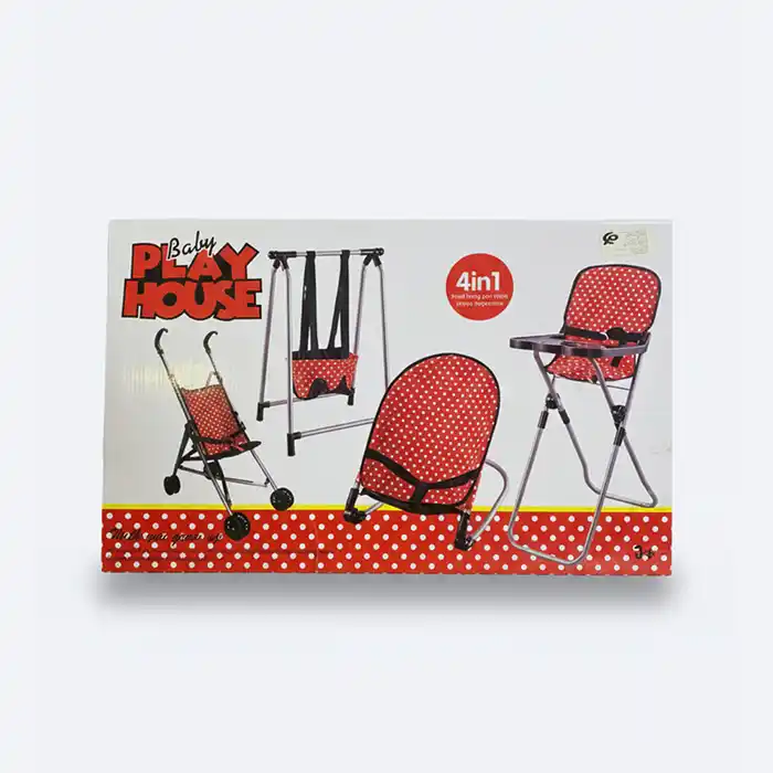 Set 4-en-1 Poussette Balançoire Chaise Haute pour Poupée Enfant