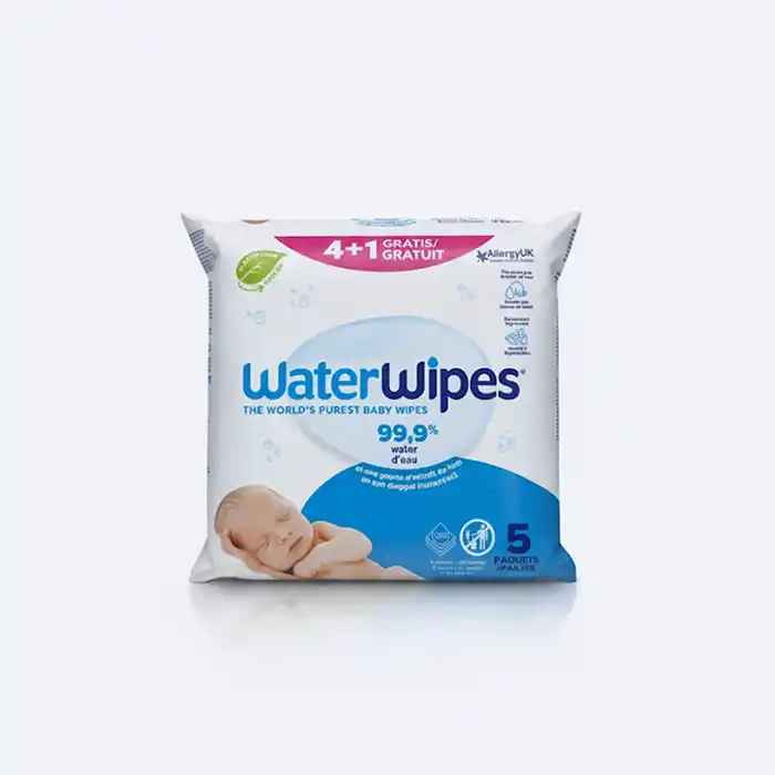 WaterWipes Lot 5 Paquets - 99.9% Eau - Sans Plastique - Qualité