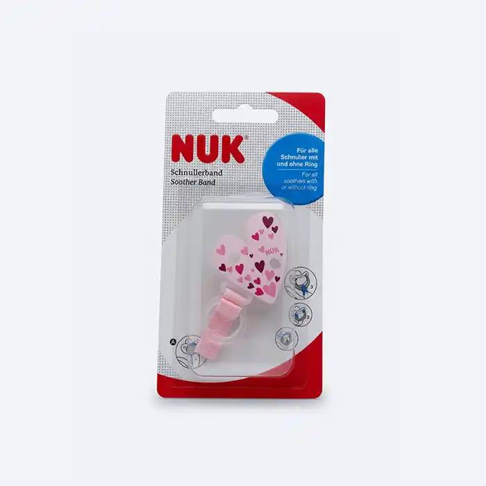 NUK Attache-Sucette Universelle Cœur Rose | Clip Sécurité | Nouveau-Né Qualité