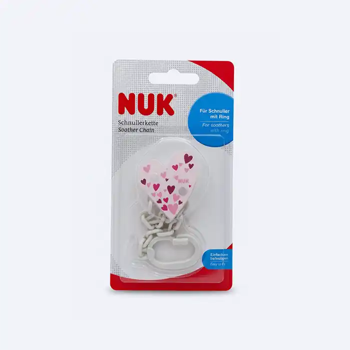 NUK Attache-Sucette Cœur pour Nouveau-Né | Chaîne Sécurité | Clip Qualité