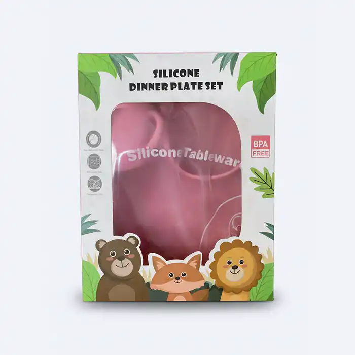 Kit Repas Bébé Silicone 6-en-1 Rose | Bavoir + Assiette 