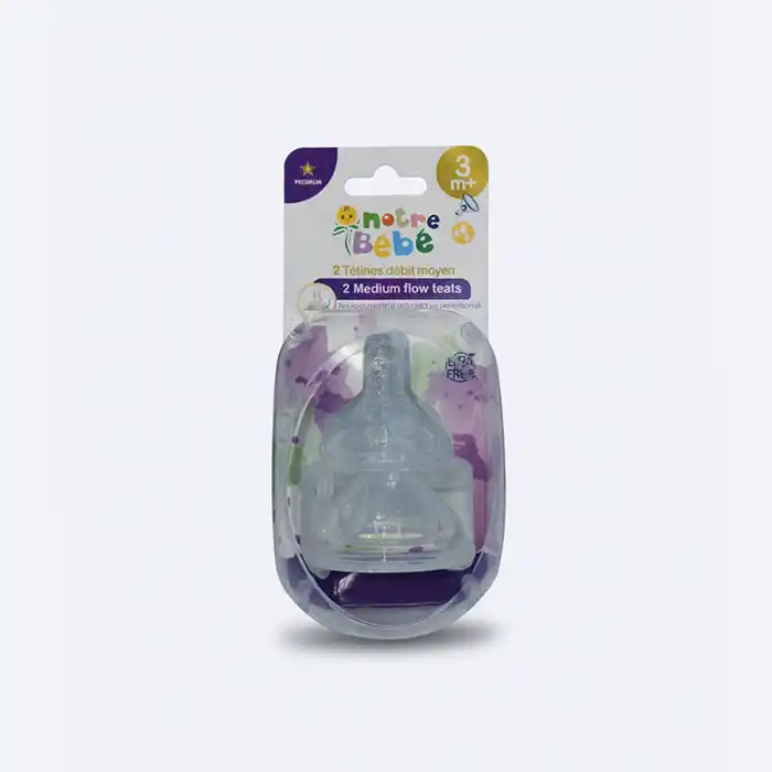 Tétines Silicone Débit Moyen (x2) 3m+ | Notre Bébé Premium