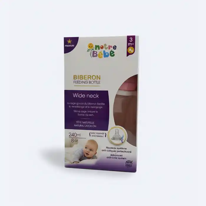 Biberon Large Goulot Notre Bébé 240ml | Tétine Naturelle 3m+
