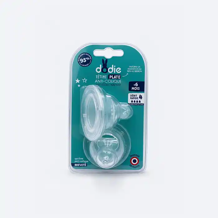 Tétine Plate Dodie Anti-Colique Débit 4 (+6 Mois) Transition Rapide