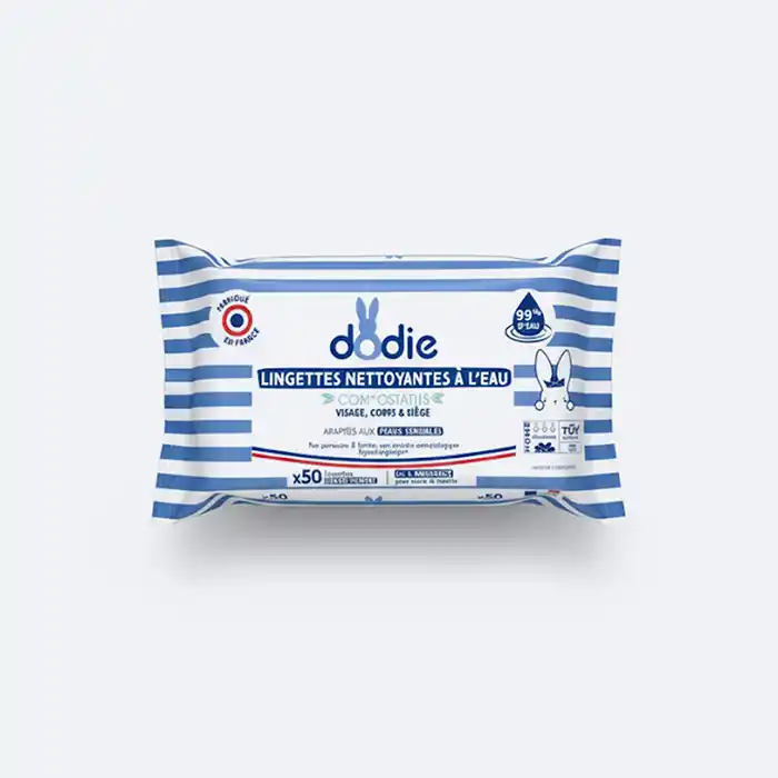 Dodie Lingettes Nettoyantes à l'Eau 99% x50 Peaux Sensibles