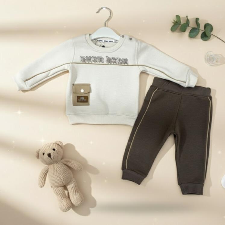 Ensemble Bébé 2 Pièces Écru Marron | Sweat Jogging Confort & Qualité
