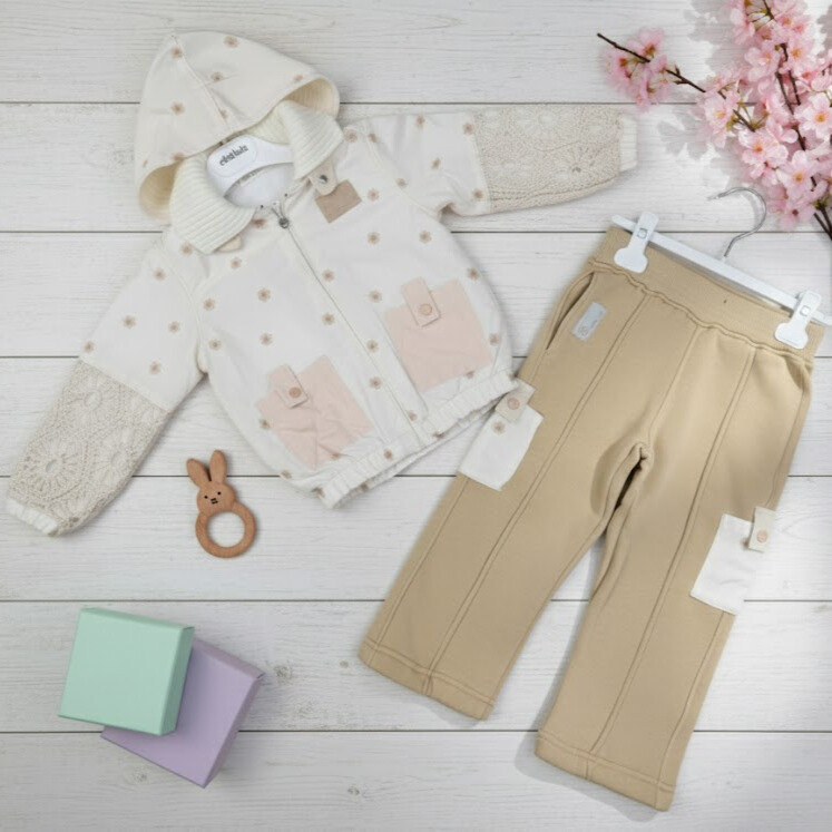 Ensemble Veste Printanière Bébé & Pantalon Jogging Écru/Beige