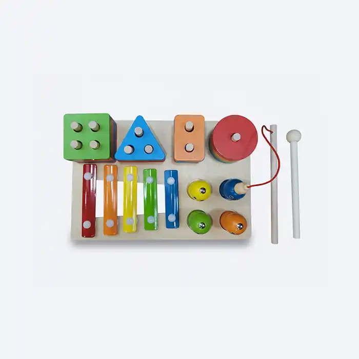 Jeu Éducatif 3-en-1 Bois : Formes, Xylophone & Pêche