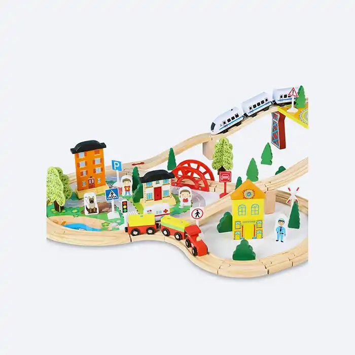 Circuit de train en bois 78 pièces - Jouet éducatif naturel 3+