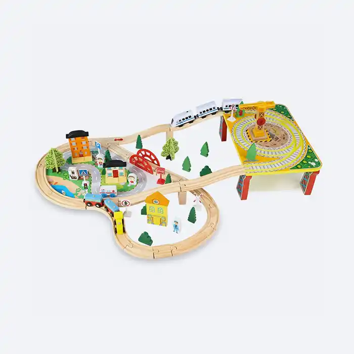Circuit de train en bois 78 pièces - Jouet éducatif naturel 3+