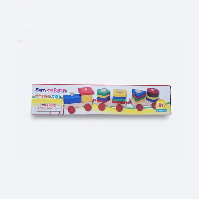 Train en bois 3 wagons - Jouet éducatif formes géométriques 3+