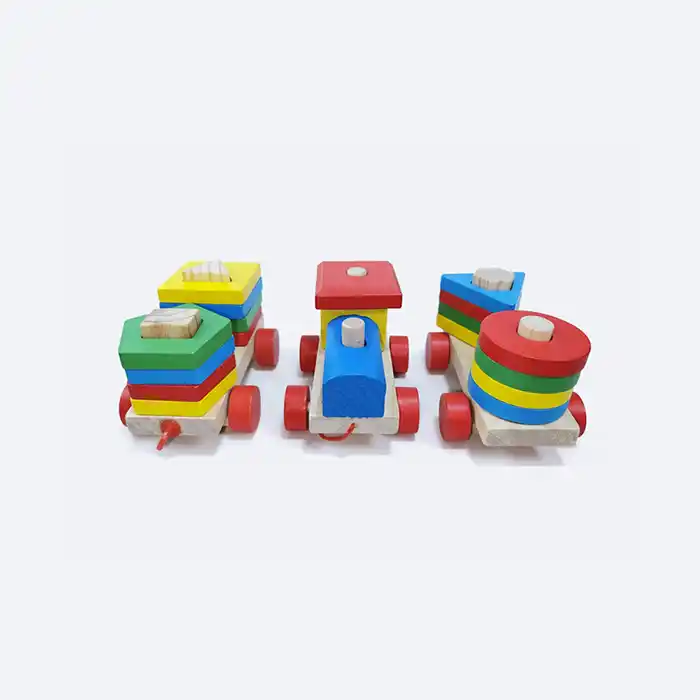 Train en bois 3 wagons - Jouet éducatif formes géométriques 3+