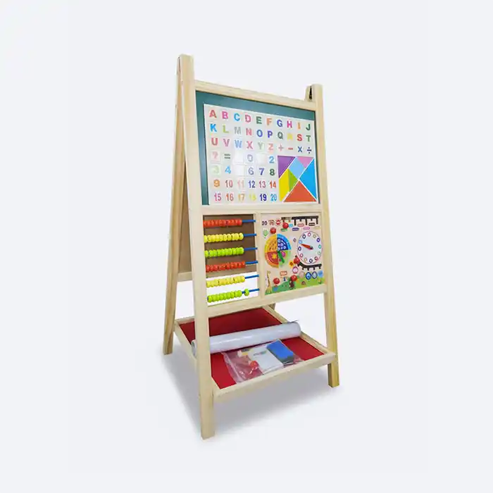 Tableau Chevalet Bois Double Face Abaque Horloge - Éducatif 3+