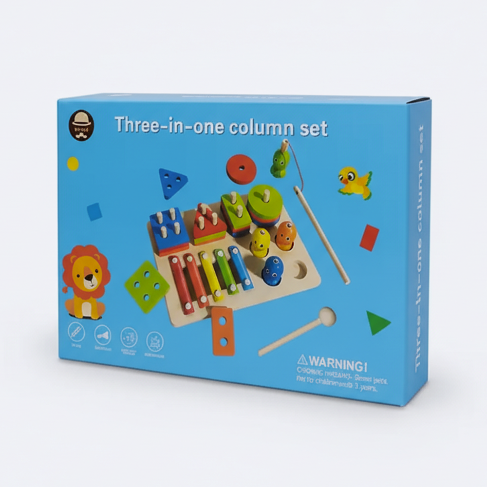 Jeu Éducatif 3-en-1 Bois : Formes, Xylophone & Pêche