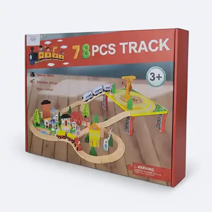 Circuit de train en bois 78 pièces - Jouet éducatif naturel 3+