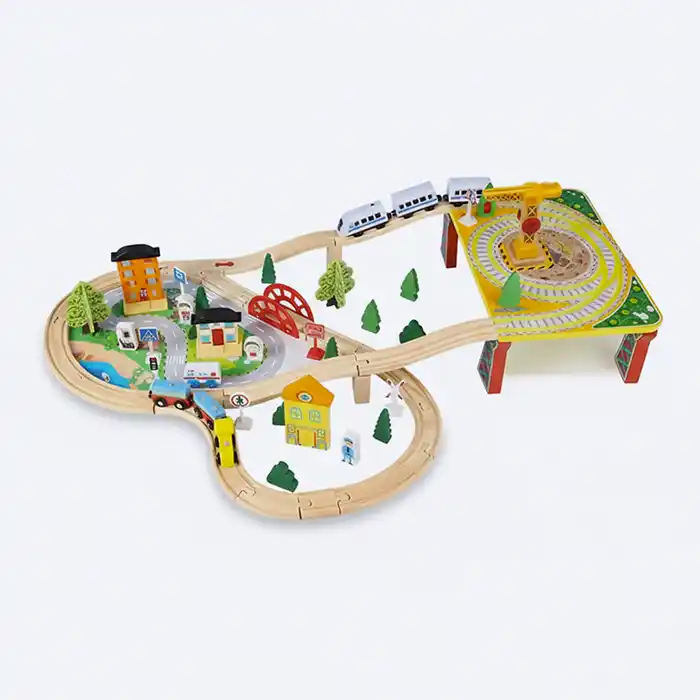 Circuit de train en bois 78 pièces - Jouet éducatif naturel 3+