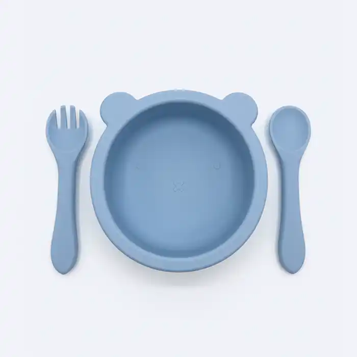 Set Repas Bébé Silicone Anti-Glisse (Bol + Couverts) | Éveil 