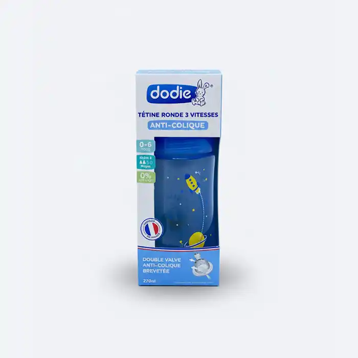 Biberon Dodie Anti-Colique 270 ml Tétine Ronde 3 Vitesses (0-6 Mois)